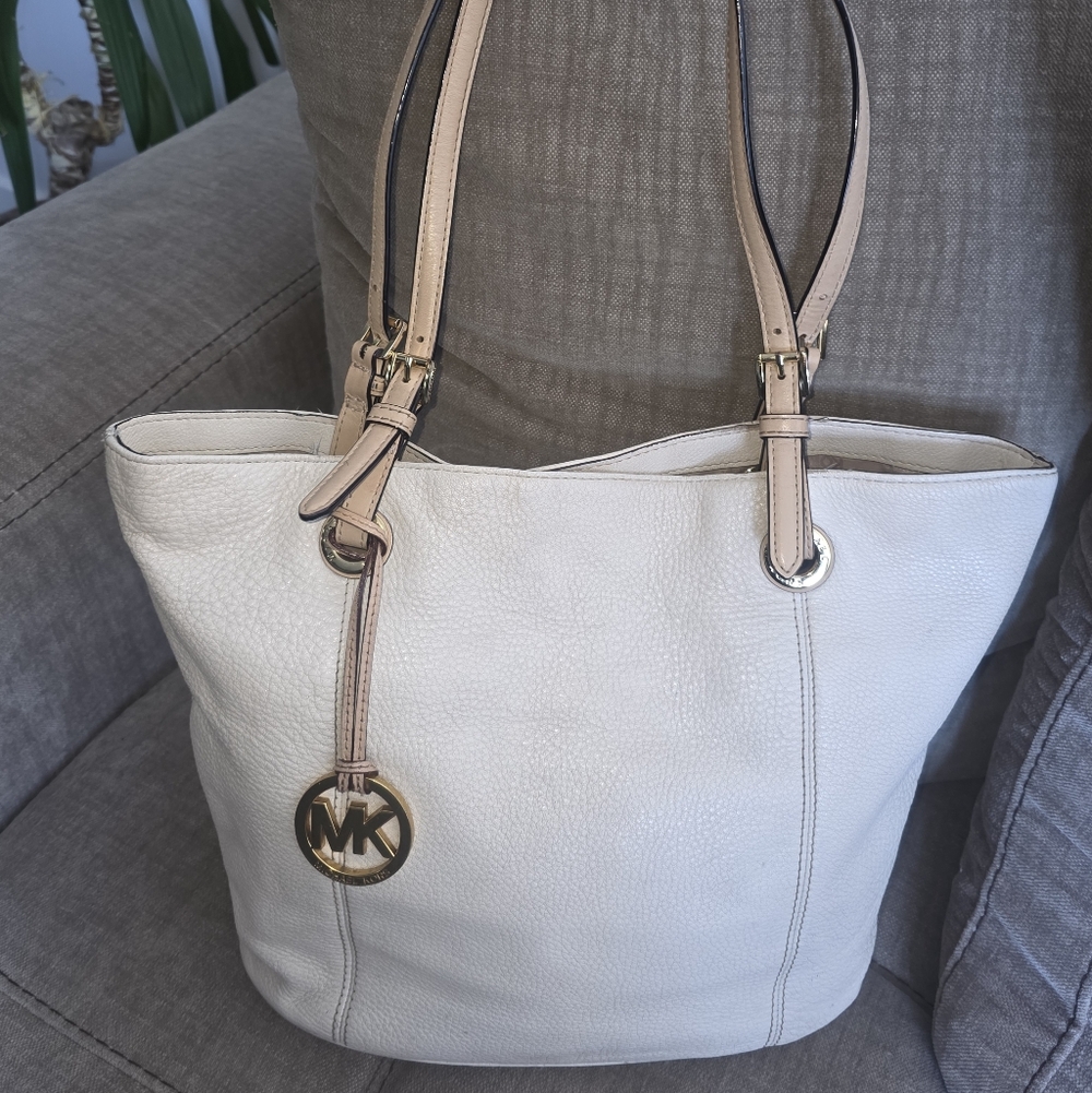 Michael Kors Cream Tote with Tan Straps